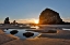 Picture of USA- OREGON. CANNON BEACH WITH HAYSTACK NEAR SUNSET AND LOW TIDE.