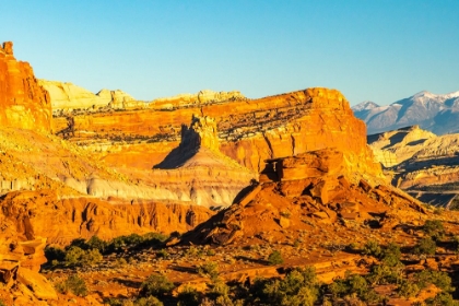 Picture of USA- UTAH- CAPITOL REEF NATIONAL PARK. ERODED ROCK FORMATIONS AND MOUNTAIN.