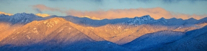 Picture of USA- WASHINGTON STATE. PANORAMIC OF SUNRISE ON OLYMPIC MOUNTAINS IN WINTER.