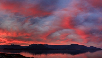 Picture of USA- WASHINGTON STATE- SEABECK. PANORAMIC OF SUNSET ON OLYMPIC MOUNTAINS AND HOOD CANAL.
