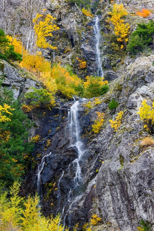 Picture of USA- WASHINGTON STATE- EAST OF NEWHALEM HIGHWAY 20 WATERFALL WITH FALL COLORS