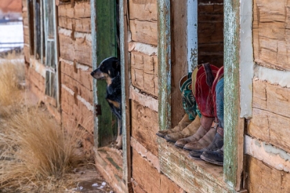 Picture of USA- WYOMING. HIDEOUT HORSE RANCH- BOOTS ON DISPLAY. 