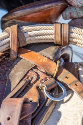 Picture of USA- WYOMING. HIDEOUT HORSE RANCH- SADDLE DETAIL. 