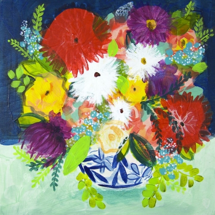 Picture of SUMMER BOUQUET WITH BLUE VASE I