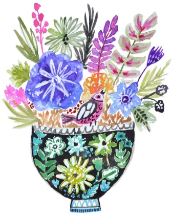 Picture of BLACK FLORAL VASE IV