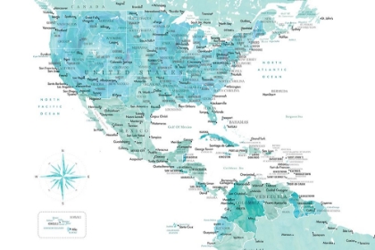 Picture of AQUAMARINE MAP OF USA AND MEXICO