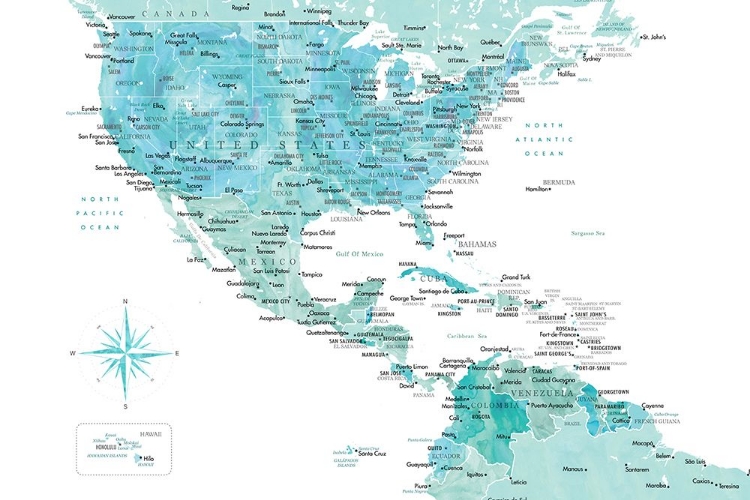 Picture of AQUAMARINE MAP OF USA AND MEXICO