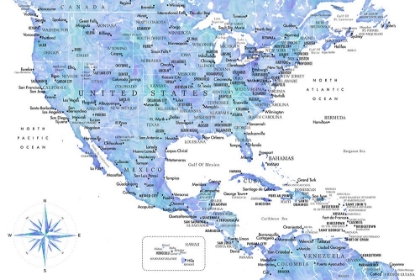 Picture of BLUE MAP OF USA AND THE CARIBBEAN SEA