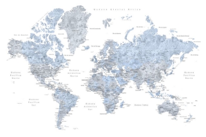 Picture of BLUE WORLD MAP IN SPANISH
