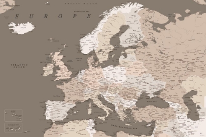 Picture of EARTH TONES DETAILED MAP OF EUROPE