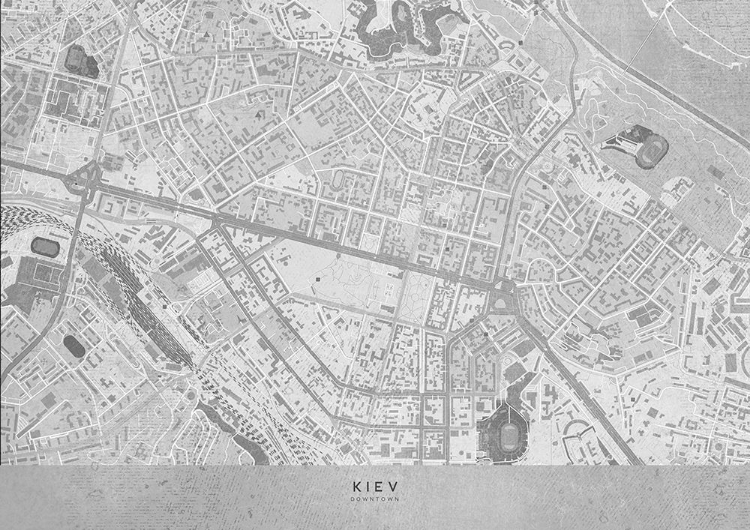 Picture of GRAY MAP OF KIEV DOWNTOWN (PRE-WAR)