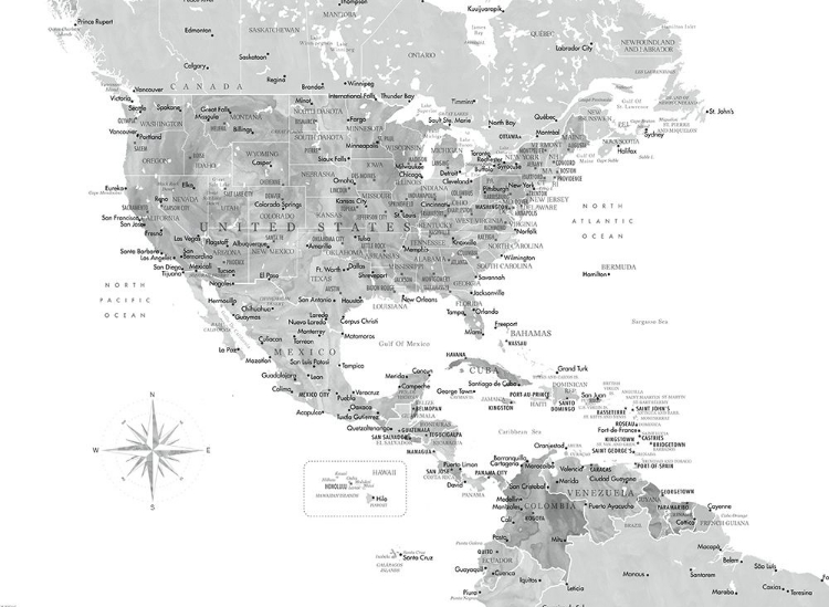 Picture of GRAY MAP OF USA AND THE CARIBBEAN SEA