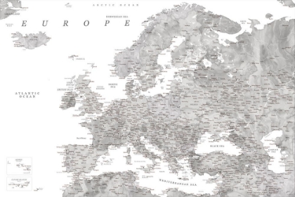 Picture of GRAY WATERCOLOR EUROPE MAP