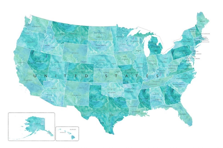 Picture of AQUAMARINE WATERCOLOR US MAP