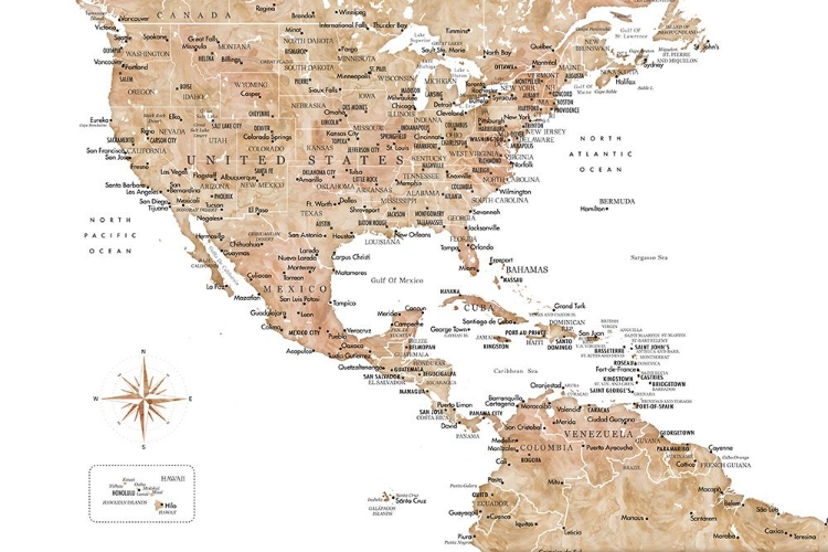 Picture of NEUTRAL USA AND THE CARIBBEAN SEA MAP