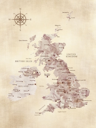 Picture of SEPIA MAP OF THE UNITED KINGDOM