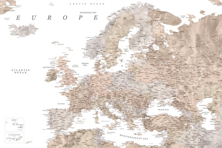 Picture of TAUPE DETAILED MAP OF EUROPE