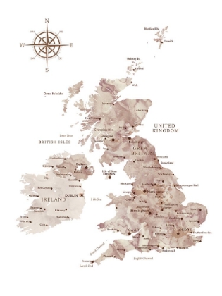 Picture of TAUPE MAP OF THE UNITED KINGDOM