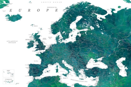 Picture of TEAL DETAILED MAP OF EUROPE