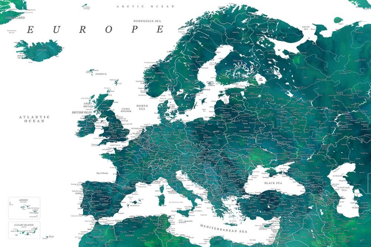 Picture of TEAL DETAILED MAP OF EUROPE