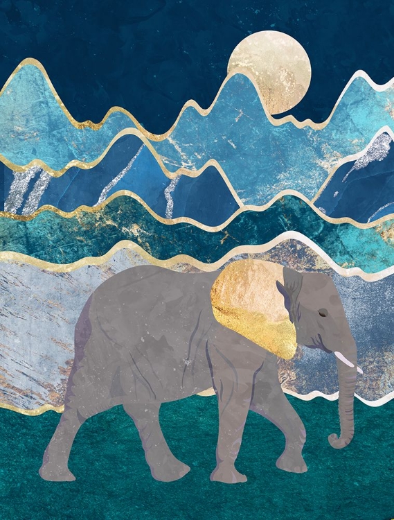 Picture of METALLIC ELEPHANT IN THE MOONLIT MOUNTAINS