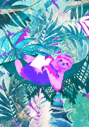 Picture of PINK AND GREEN NEON SLOTH IN HAMMOCK