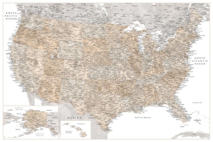 Picture of HIGHLY DETAILED MAP OF THE UNITED STATES ABEY
