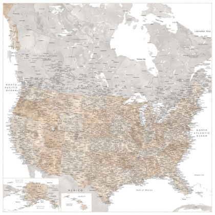 Picture of HIGHLY DETAILED MAP OF THE UNITED STATES AND CANADA