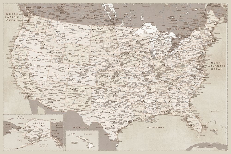 Picture of HIGHLY DETAILED MAP OF THE UNITED STATES, GENTRY