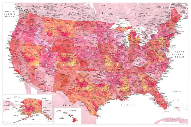 Picture of HIGHLY DETAILED MAP OF THE UNITED STATES, TATIANA