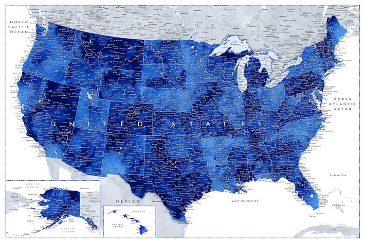 Picture of HIGHLY DETAILED MAP OF THE UNITED STATES, GULZAR