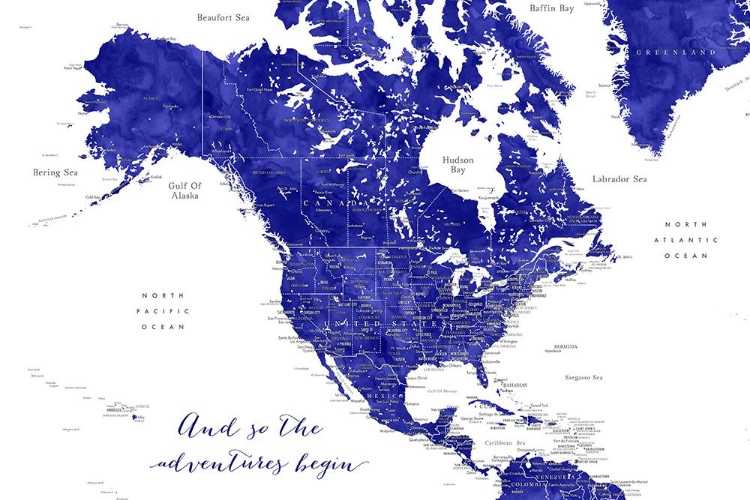 Picture of ADVENTURE MAP OF NORTH AMERICA IN COBALT BLUE