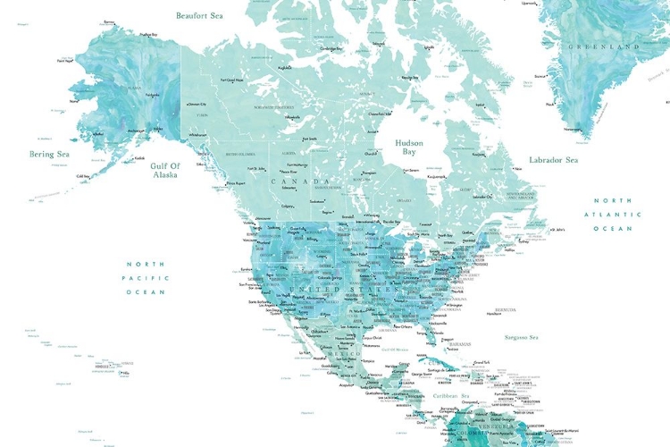 Picture of MAP OF NORTH AMERICA IN AQUAMARINE WATERCOLOR