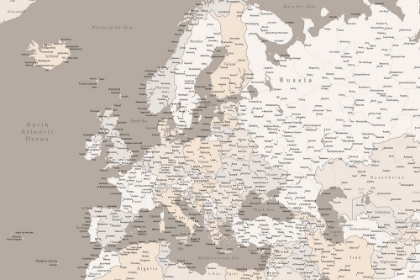 Picture of HIGH DETAIL MAP OF EUROPE IN NEUTRALS