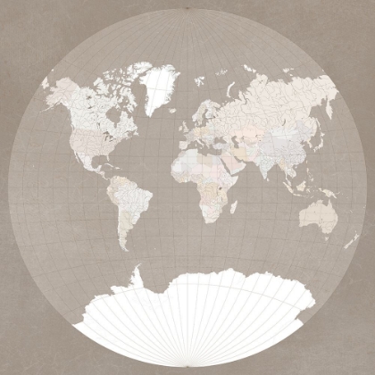 Picture of THE WORLD MAP IN A CIRCLE, MUTED BROWN