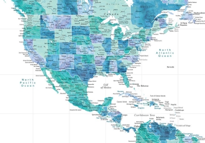 Picture of AQUA MAP OF THE UNITED STATES AND THE CARIBBEAN SEA
