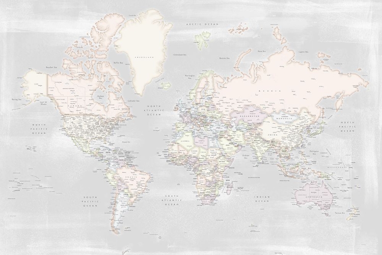 Picture of DETAILED WORLD MAP WITH CITIES, MAELI PASTELS