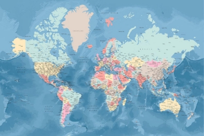 Picture of DETAILED WORLD MAP WITH CITIES, VICKIE