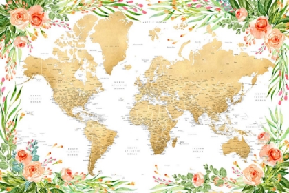 Picture of FLORAL BOHEMIAN WORLD MAP WITH CITIES, BLYTHE