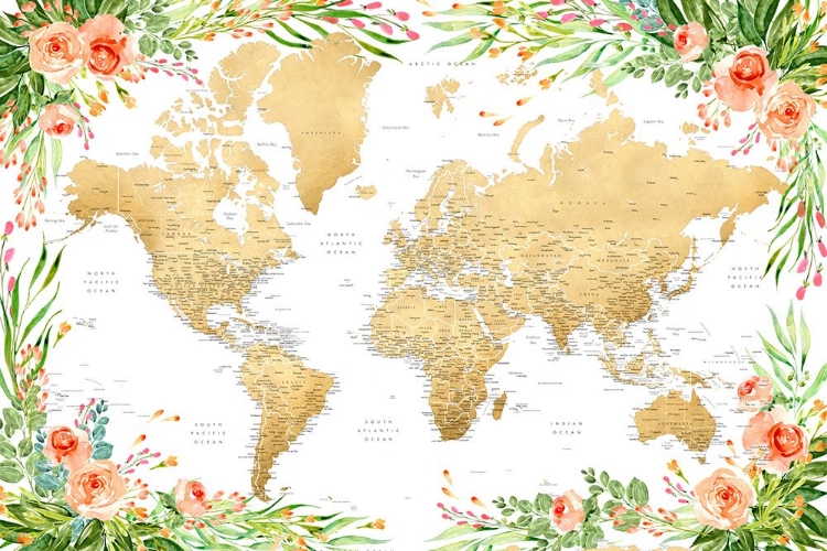 Picture of FLORAL BOHEMIAN WORLD MAP WITH CITIES, BLYTHE