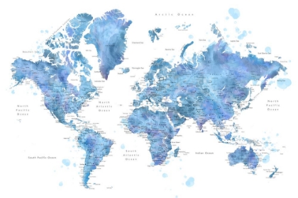 Picture of BLUE WATERCOLOR WORLD MAP WITH CITIES, SIMEON