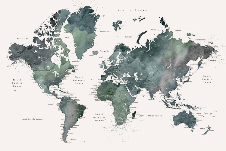 Picture of WATERCOLOR WORLD MAP WITH CITIES, MAKOA