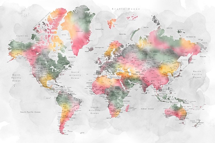 Picture of WATERCOLOR WORLD MAP WITH CITIES, ZADIE