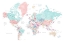 Picture of DISTRESSED PASTELS WORLD MAP WITH CITIES, CARMEN