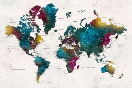 Picture of WATERCOLOR WORLD MAP WITH CITIES, CHARLEENA