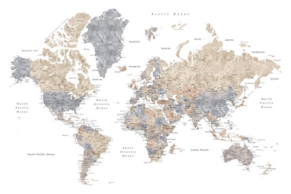 Picture of WATERCOLOR WORLD MAP WITH CITIES, GOURI