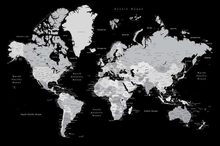 Picture of GRAY WORLD MAP WITH CITIES, JOSEPH