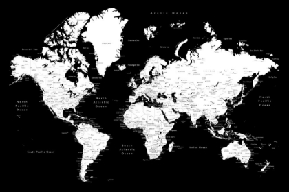 Picture of BLACK AND WHITE WORLD MAP WITH CITIES, CONNIE