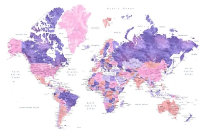 Picture of WATERCOLOR WORLD MAP WITH CITIES, BRANDIE