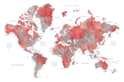 Picture of RED WORLD MAP WITH CITIES, LYSSAH